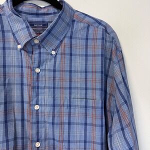 Saddlebred Mens XL Blue Plaid Easy Care Long Sleeve Button Down Shirt